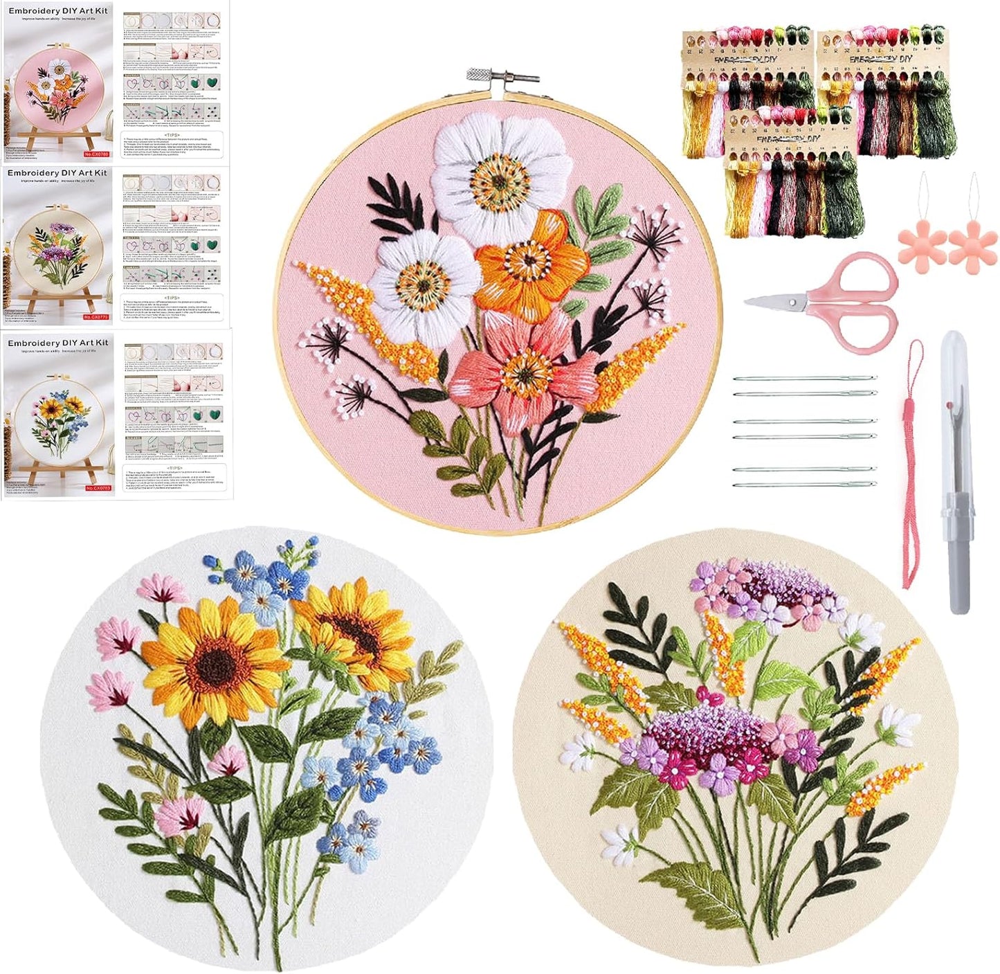 Purilite Select 3-Sets Flower Embroidery Kit