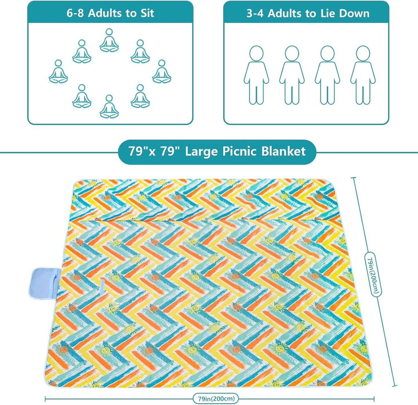 Habaylin Picnic Blanket Large, 79"X79" Waterproof Extra Large Beach Blanket, Foldable Picnic Blanket for Hiking, Party, Camping on Grass Sandproof Handy Picnic Mat