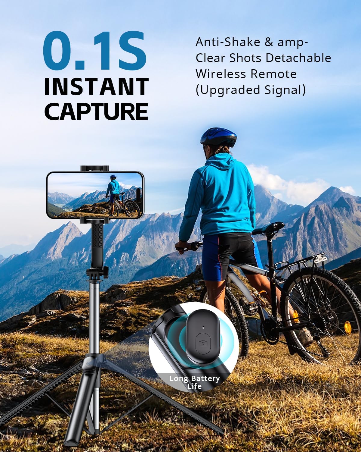 UBeesize 67" Selfie Stick Tripod - Extendable Travel Tripod with Wireless Remote Control and Phone Holder, Compatible with All Cell Phones, Ideal for Photography and Video, Black