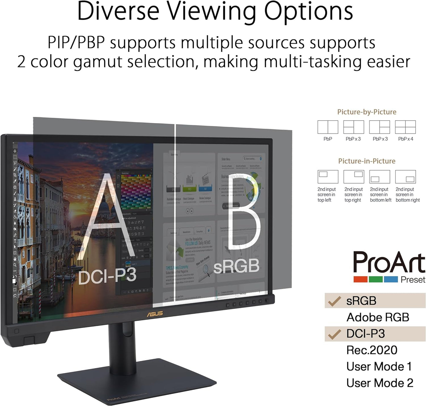 ASUS ProArt Display 27” 1440P Professional Monitor (PA278CGV) - IPS, QHD (2560 x 1440), 144Hz, 95% DCI-P3, ΔE < 2, Calman Verified, USB-C PD 90W, FreeSync Premium, DisplayHDR 400, Height Adjustable