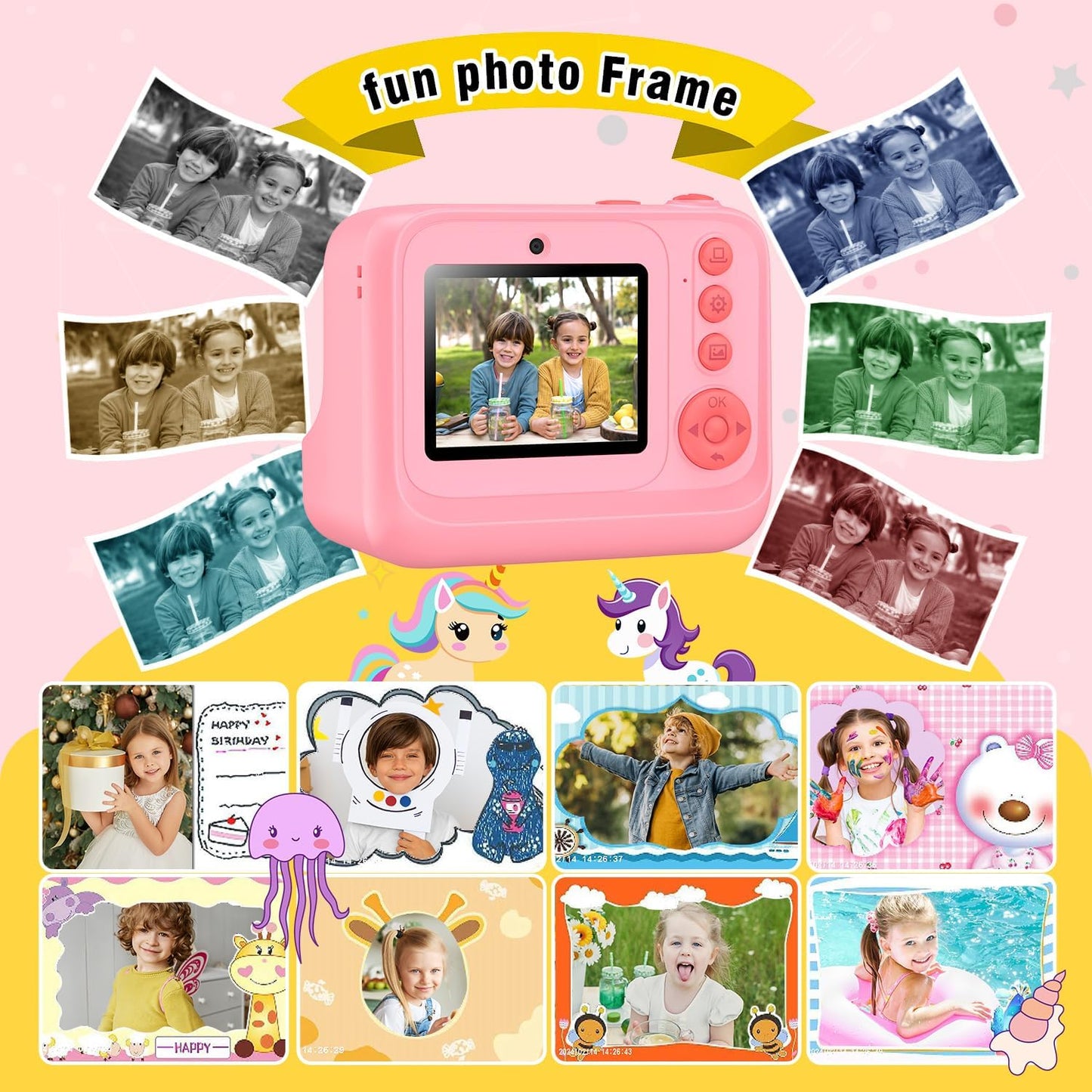 Instant Print Camera for Kids Age 3-12 Girls Boys 1080P Selfie HD Digital Video Cameras with 6 Print Paper & 32G Card Toddler Portable Travel Toys Camera for Christmas Birthday Gifts