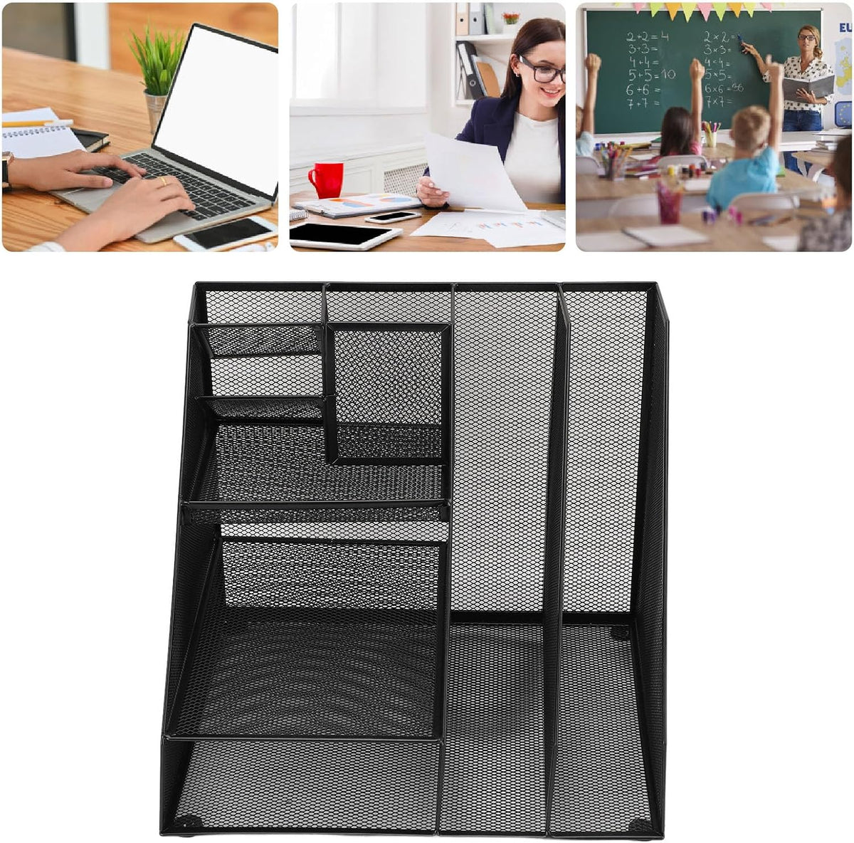 Metal Mesh Desktop Organizer Efficient Iron Storage Rack for Office Home School Supplies Black Iron