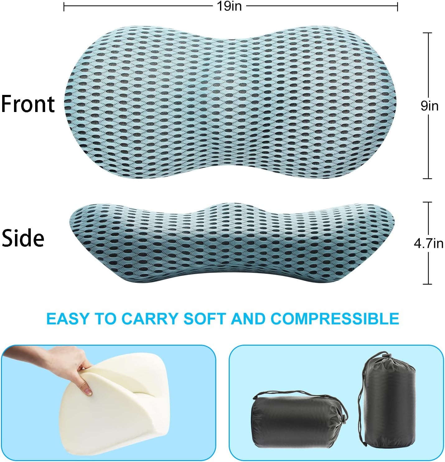 Lumbar Support Pillow for Lower Back Pain Relief – Ergonomic Streamline Memory Foam Cushion for Office Chair, Car Seat, Bed, and Sleeping – Ideal for Drivers and Office Workers (Black)