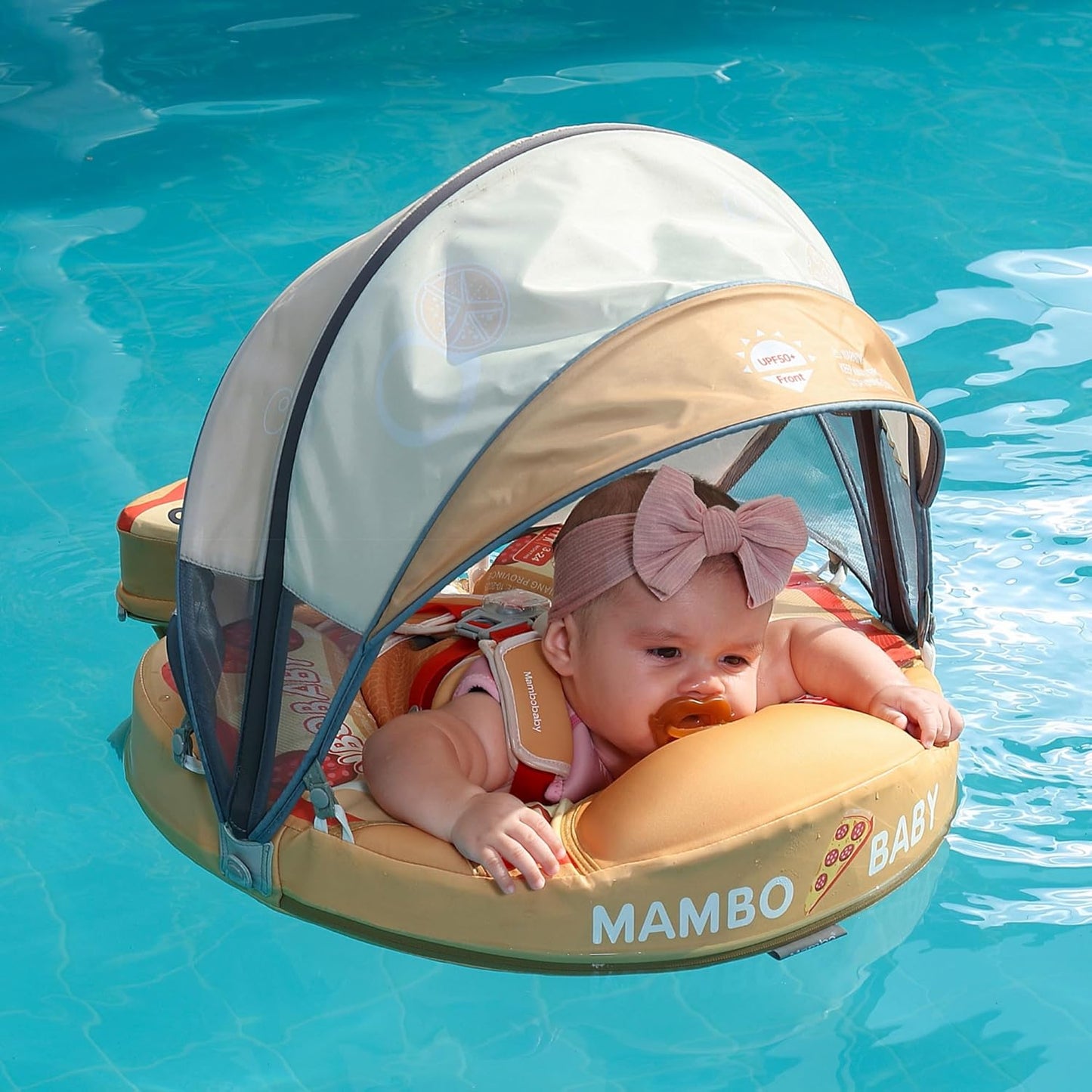 Mambobaby Baby Swim Float with Canopy, Non-Inflatable Solid Baby Float, Upgrade Soft Skin-Friendly Material Infant Swim Float