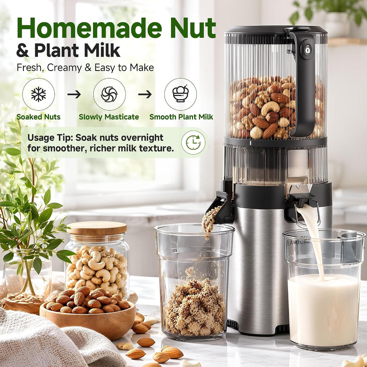 3-in-1 Cold Press Juicer | 600W Motor, Wide Feed Chute and Juice, Nut Milk & Sorbet Maker