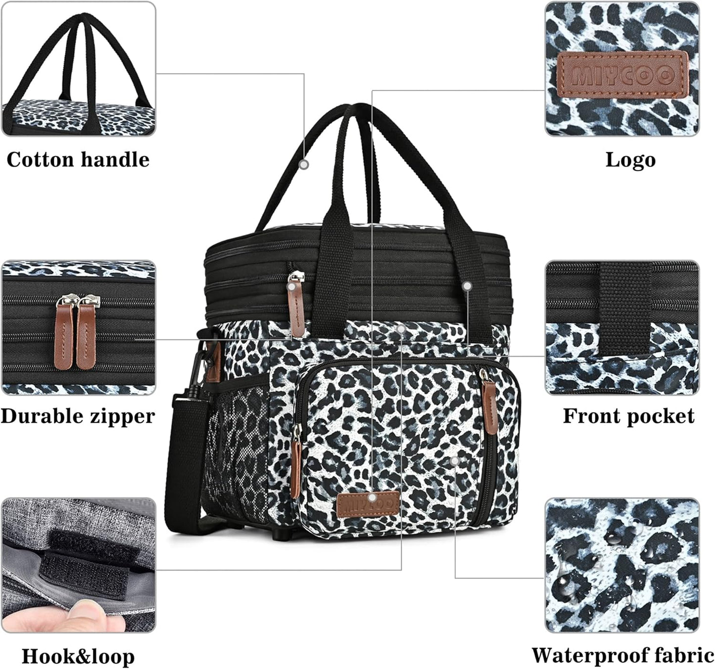 Lunch Bag for Women Men Double Deck Lunch Box - Leakproof Insulated Soft Large Lunch Cooler Bag, MIYCOO (Black,15L)