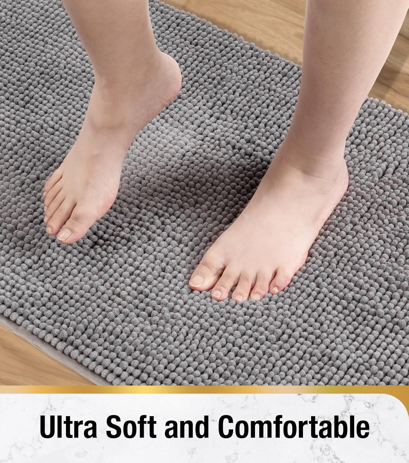 HITSLAM Shower Mat Non Slip, 24 x 16 Inch Bathtub Mat Non Slip with Drain, Soft PVC Loofah Bath Mat for Tub, Quick Drying Bathroom Shower Mat, Grey