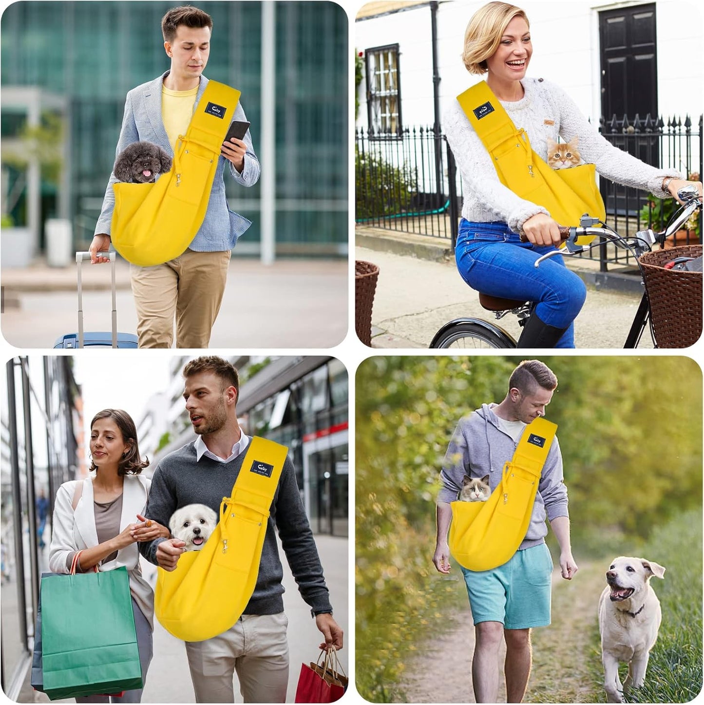 Cuby Adjustable Dog Cat Sling Padded Hard Bottom Pet Carrier Sling Soft Carrying Puppy Bag for Small Dogs Cats Outdoor Travel (Grayish-White)