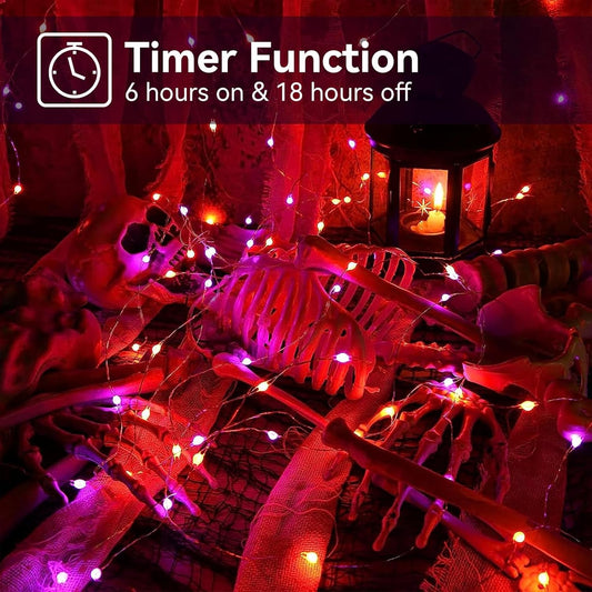 Fairy Lights Battery Powered 2 Pack Halloween Lights 8 Lighting Modes Waterproof Twinkle String Lights, Copper Wire Lights with Remote Control for Halloween Indoor Garden Party Decor (Orange&Purple)