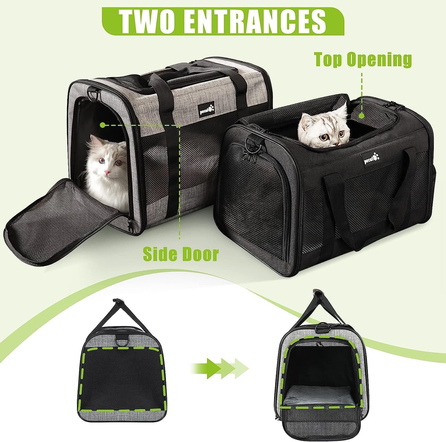 Pecute Cat Carrier Dog Carrier up to 15lbs,Pet Carrier for Cats and Puppies with Foldable Bowl, Soft-Sided Bag with Breathable Mesh, Suitable for Long and Short Trips Travel Camping Outdoor