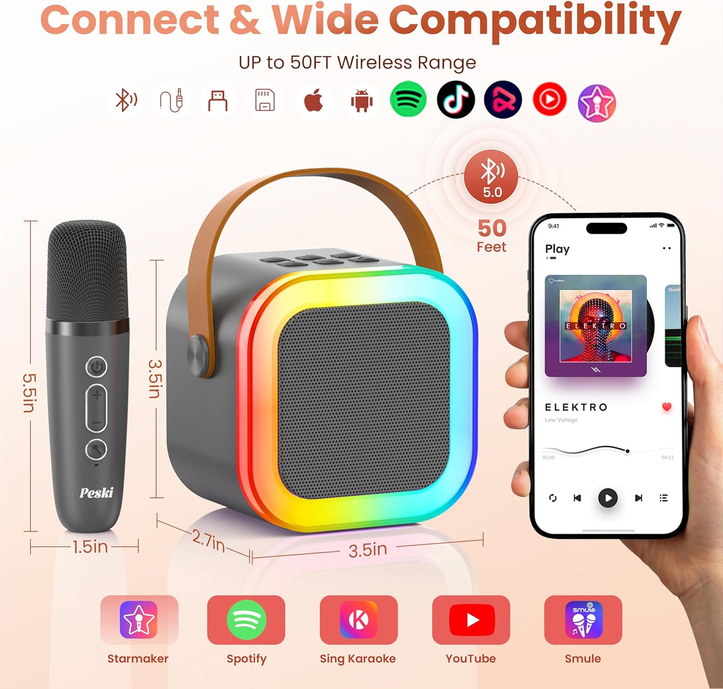 Karaoke Machine for Kids Adults, Portable Bluetooth Mini Karaoke Microphone Singing Speaker Karaoke Player with 2 Wireless Mic Toys for All Smartphones,Birthday, Family,Home Party (Purple)