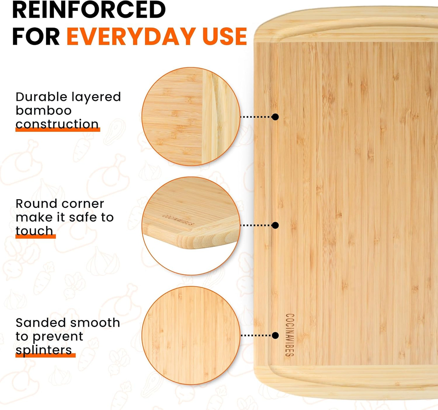 Bamboo Cutting Board Set – Non-Toxic Charcuterie & Chopping Boards for Kitchen, Large & Small Sizes, Safe Cutting Boards for Meat, Cheese, Pizza – Home & Kitchen Gift Idea