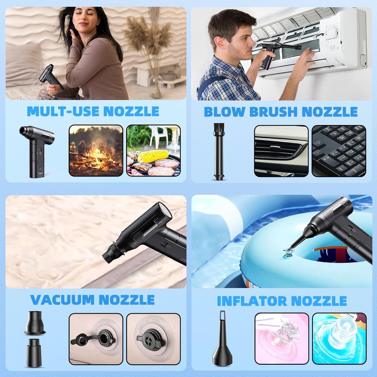 Compressed Air Duster, 130000RPM Electric Air Duster Replaces Compressed Air Cans, 3 Speed, Cordless Air Blower for Cleaning Camera Computer Household Pet Hair