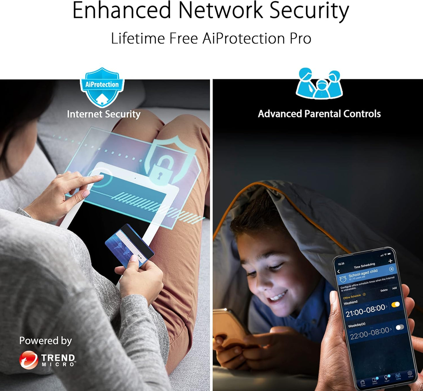 ASUS RT-BE86U BE6800 Dual-Band WiFi 7 Router, Supports 4096-QAM, MLO, AI WAN Detection, AiMesh, Subscription-Free Network Security, and Comprehensive VPN Features, Guest Network Pro, Gaming