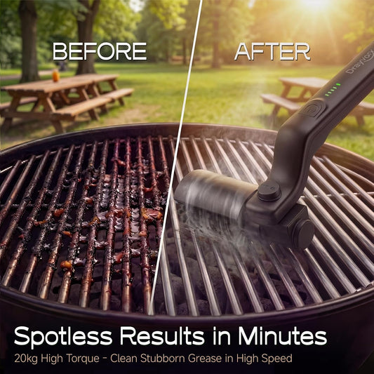 Electric Grill Brush, High Torque Grill Brush with 3-Speed Modes | 20kg Max Torque BBQ Cleaner Safe for Porcelain Cast Iron Stainless Steel, Reinforced Steel Bristles, Type-C Rechargeable