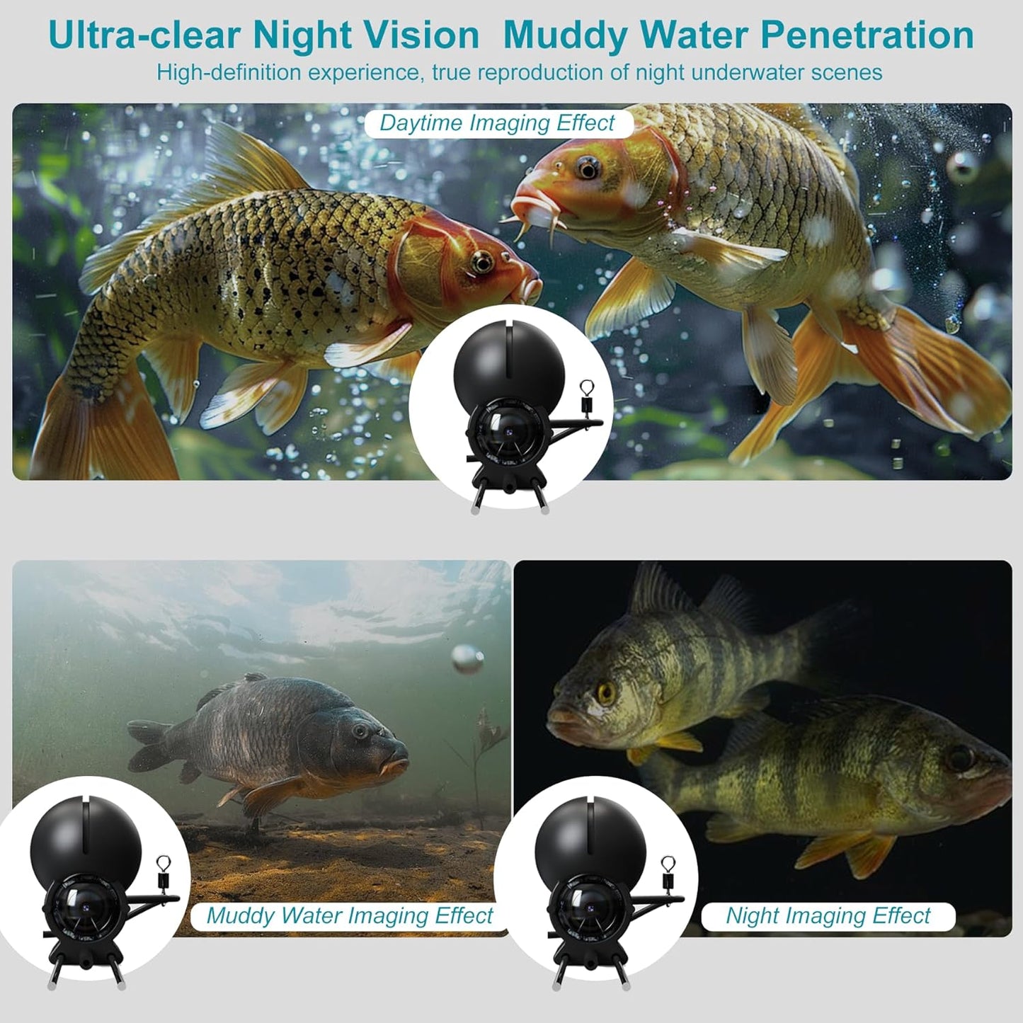 Underwater Fishing Camera with 4.3 Inch LCD, 5000mAh Battery, Infrared Night Vision Light, Portable Fish Finder with 100ft Cable for Ice Lake Boat Kayak Fishing