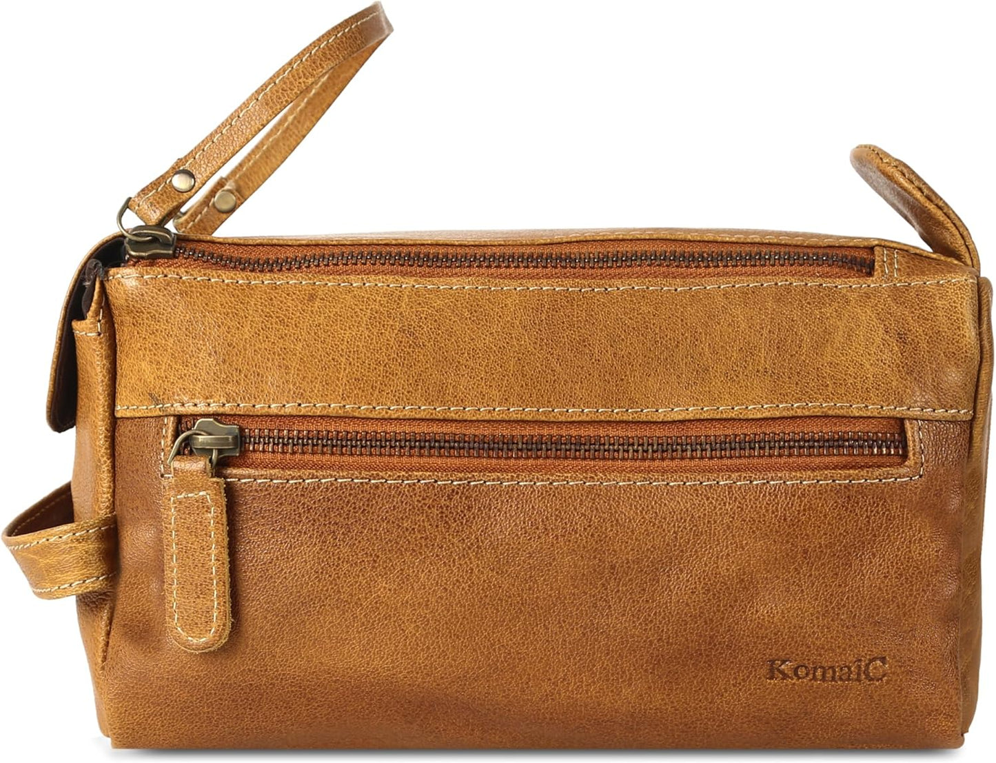 Premium Buffalo Leather Unisex Toiletry Bag Travel Dopp Kit Shaving kit (Distressed Tan)