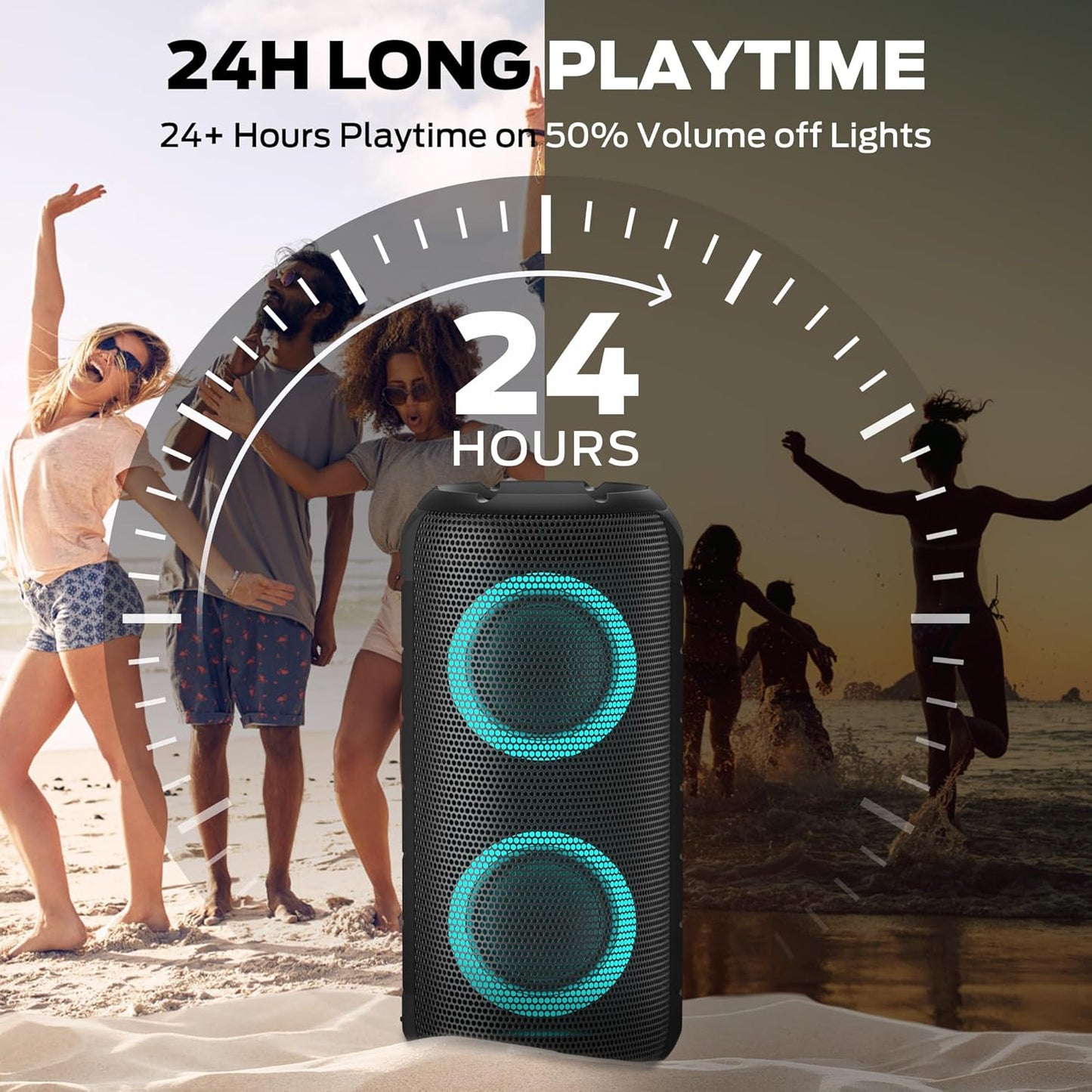 Oraolo Bluetooth Speaker 24W, Portable Speaker with RGB Lights, Stereo Sound, Bluetooth 5.3, 24H Playtime, IPX6 Waterproof, AUX-in, Speaker for Outdoor Camping