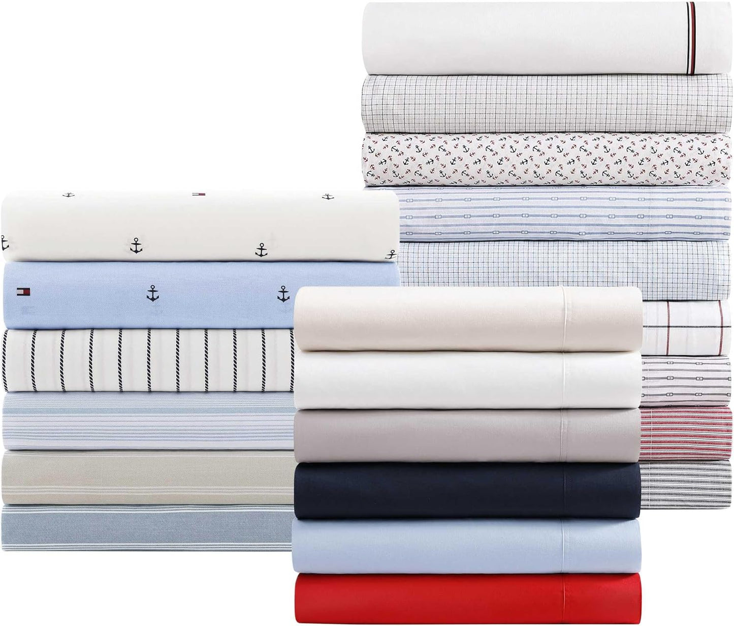 Tommy Hilfiger - Queen Bed Sheets, Crisp & Cool Cotton Percale Bedding with Matching Pillowcases, Lightweight Bed Set, Oeko-Tex Certified (Anchor and Flag Light Blue)