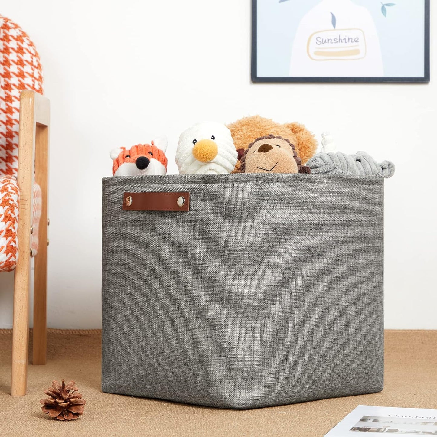 DULLEMELO Storage Baskets for Shelves, Fabric Collapsible Rectangular Storage Bins for Shelves, Closets, Nursery, Home, Office, Empty Gift Baskets (White&Teal)