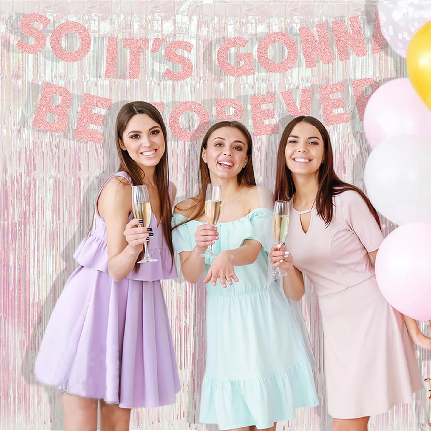 BRAVESHINE Pink Glitter Tinsel Foil Fringe Curtain - 2 Pcs 3.2x8.2 ft Metallic Party Supplies Photo Backdrop for Girl Princess Birthday Unicorn Bachelorette Butterfly Bridal Shower Party Decorations