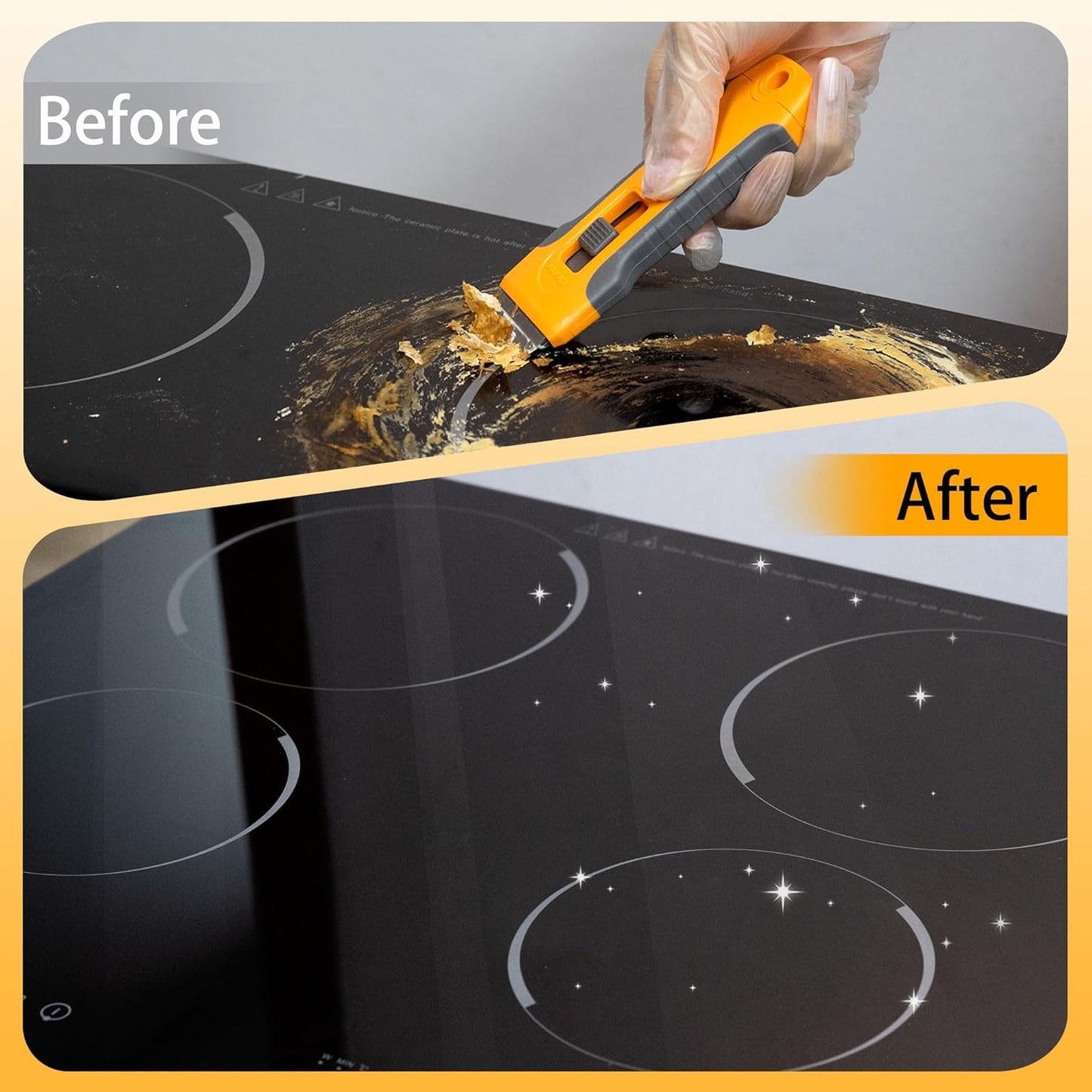 Razor Blade Scraper with 15 Spare Replacements - Glass Stove Top, Oven, Cooktop Scraper for Easy & Safe Cleaning, Decal & Sticker Removal, Non-Scratch, Comfortable Grip, Perfect for Home & Auto Use