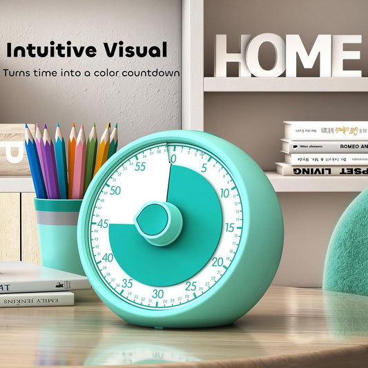Visual Timer for Kids 60 Min - Silent No Ticking Countdown Clock for Classroom Home Focus ADHD | Minuteur Visuel Enfant Sans Bruit 60 Minutes Pour Classe Maison Concentration (Green)