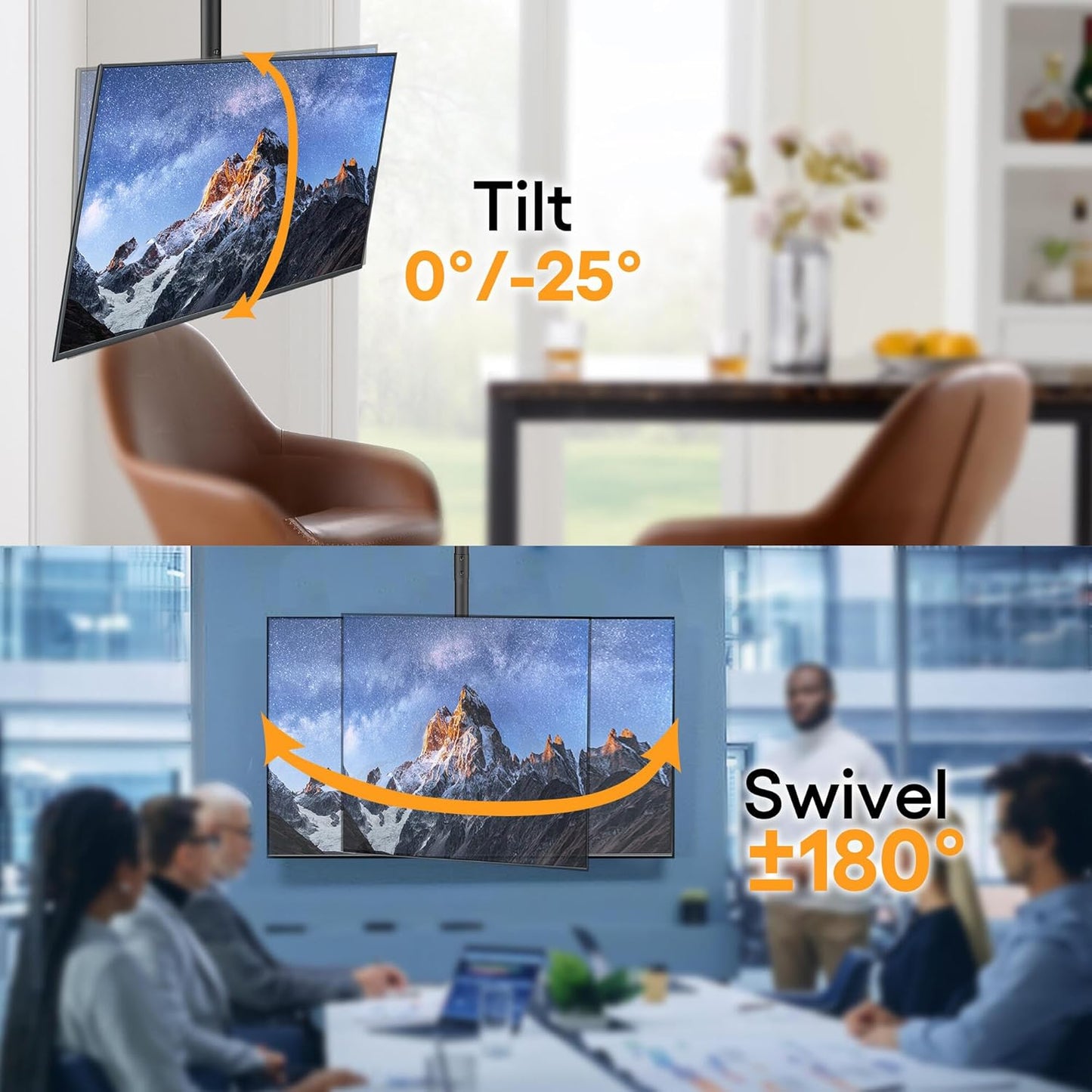 PrimeCables Ceiling TV Mount, Full Motion Hanging TV Mount Bracket for Most 43-86 Inch LED, LCD, OLED Curved/Flat Screen TVs up to VESA 600x400mm and 132 Lbs