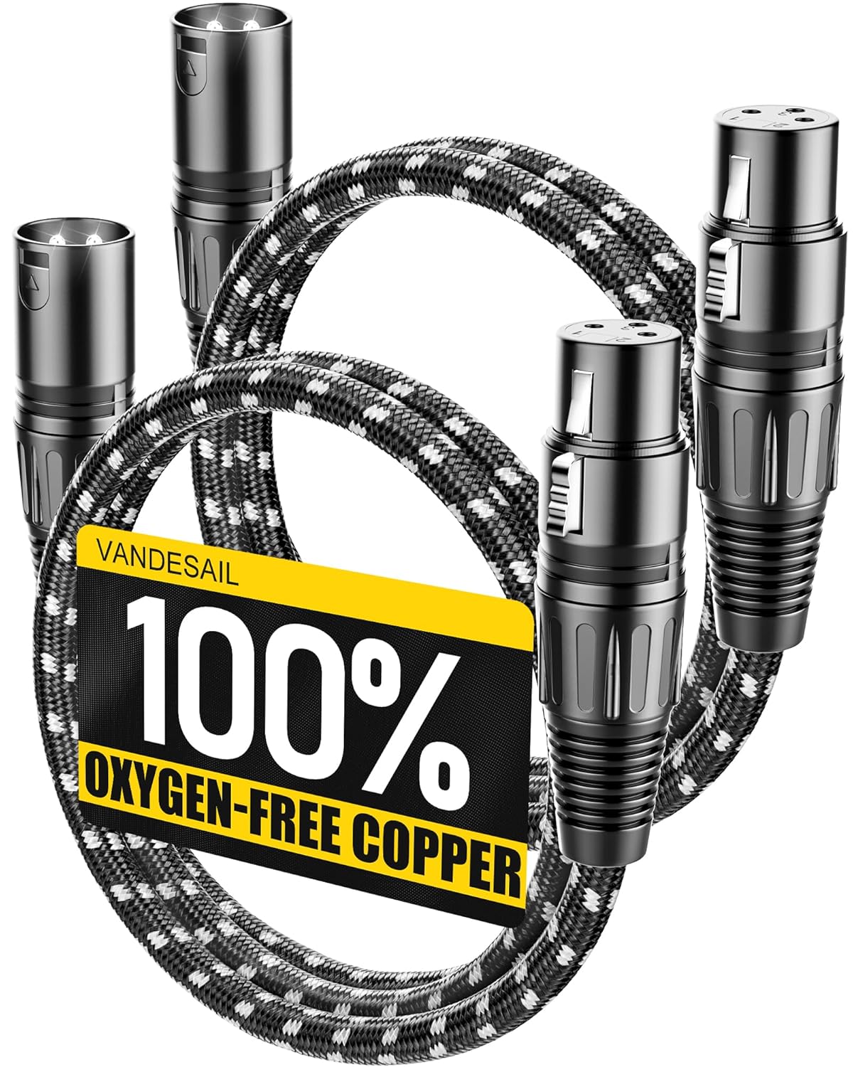 VANDESAIL XLR Cables 25ft 2 Pack, Durable Nylon Braided XLR Microphone Cable, Mic Cable, Shielded and Fully Balanced OFC Male to Female Cord for Recording Mixer Amplifie Speaker Black White