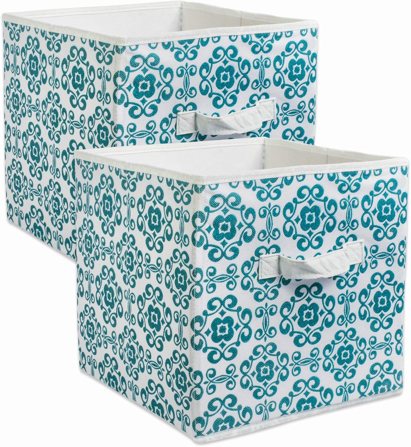 DII Foldable Fabric Storage Containers for Nurseries, Offices, Closets, Home Decor, Cube Organizers & Everyday Storage Needs, (Large - 11 x 11 x 11) Scroll Nautical Blue - Set of 2