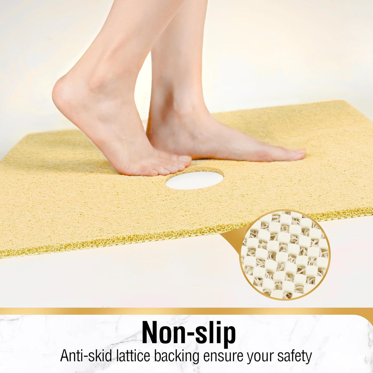 HITSLAM Shower Mat Non Slip, 24 x 16 Inch Bathtub Mat Non Slip with Drain, Soft PVC Loofah Bath Mat for Tub, Quick Drying Bathroom Shower Mat, Grey