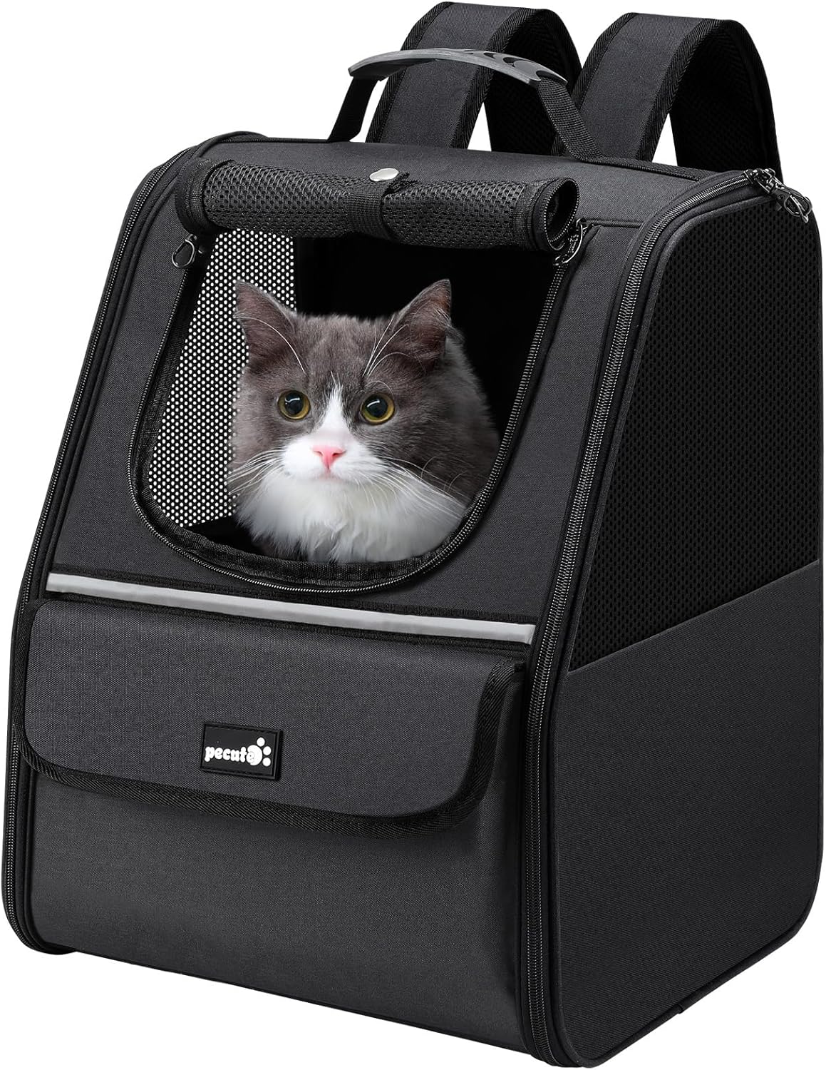 Pecute Expandable Cat Backpack Carrier, Small Dog Backpack Carrier, Pet Backpack Carriers for Cats Dogs Puppy Kitten, Cat Carriers Bag Carrying for Travel Hiking Bike Riding Walking Outdoor,Grey