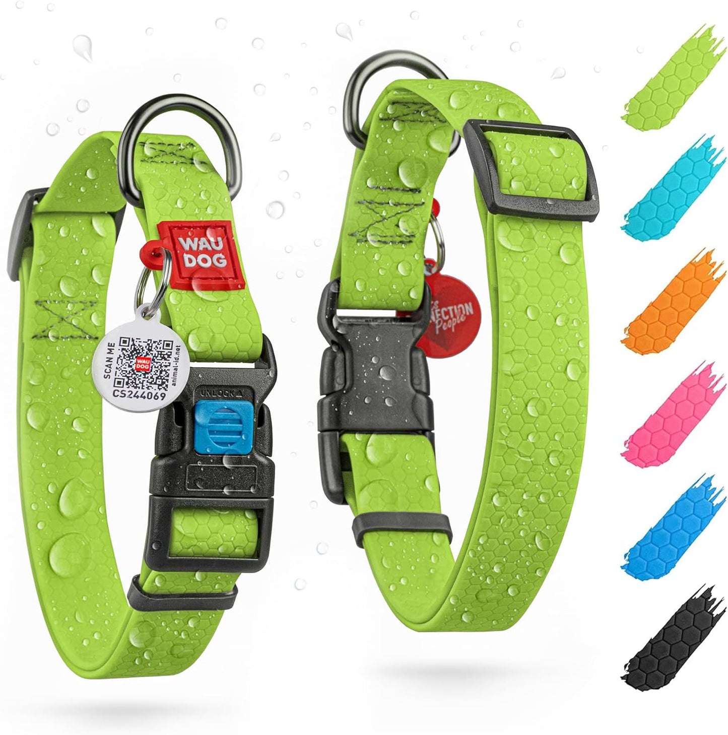 Waterproof Dog Collar - Adjustable Glow Dog Collar for Large Dogs, Small and Medium Dogs - Heavy Duty Dog Collars with Durable Metal Clasp and QR Dog Tag - Glow in The Dark Dog Collars