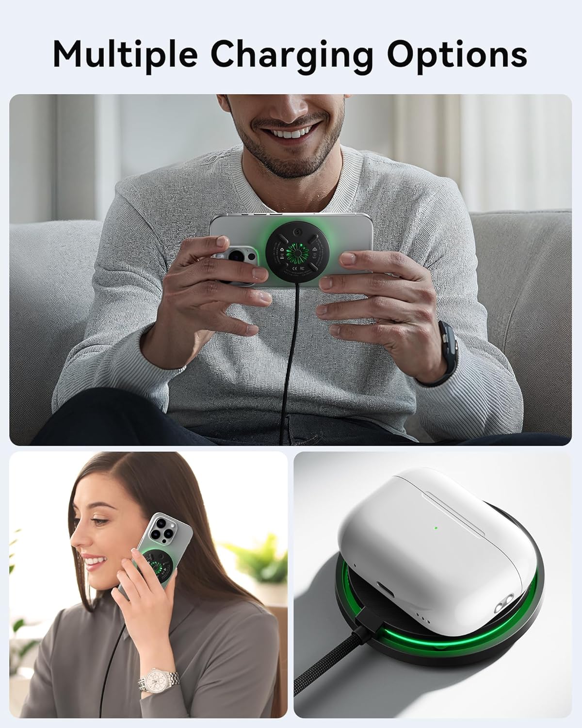 INIU Magnetic Wireless Charger, Qi2 Certified 15W Fast Mag-Safe Wireless Charging Pad with Cooling Fan & LED Light, for iPhone 16 15 14 13 12 Series, AirPods, and More (Adapter Included)