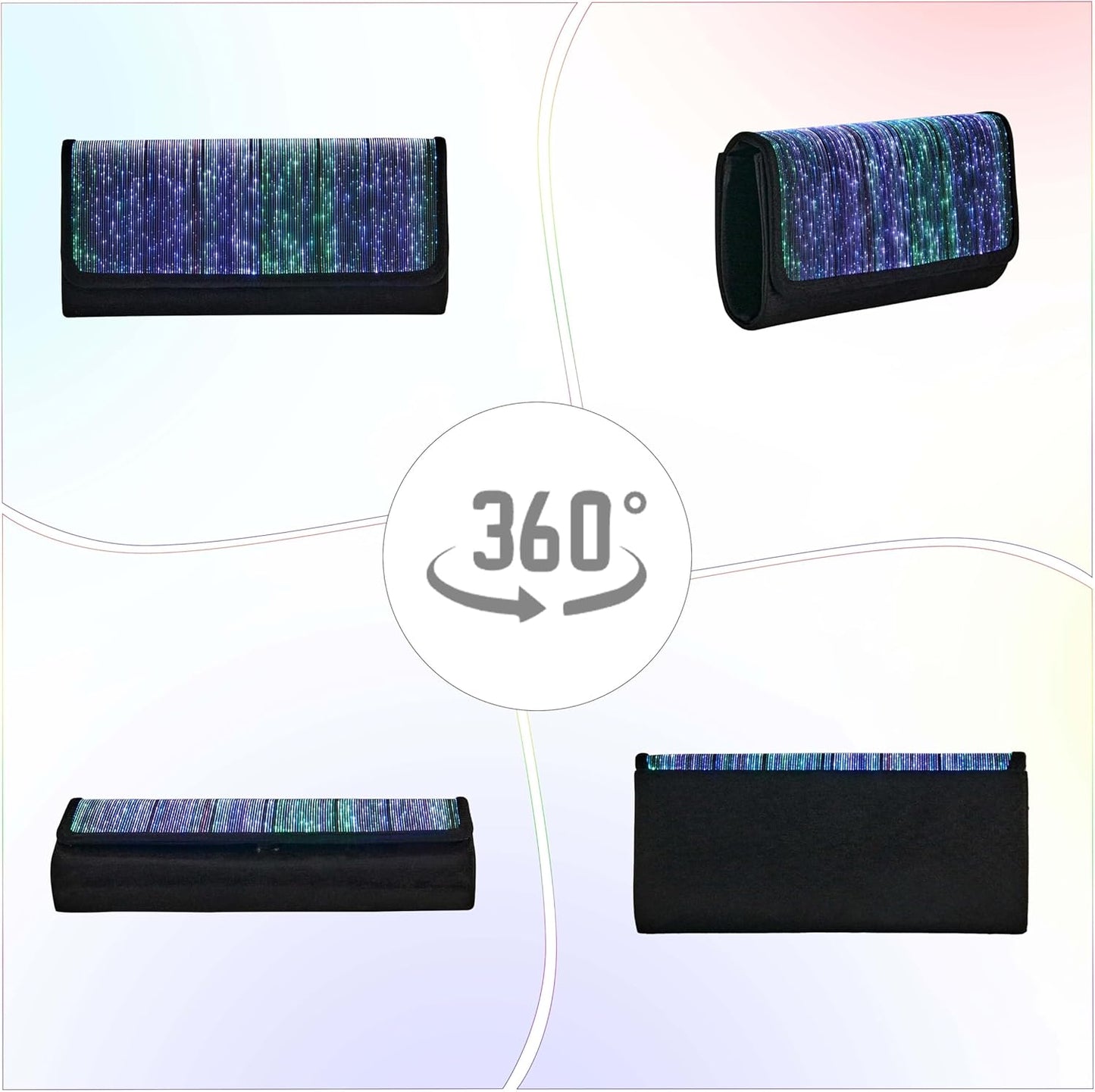 Larcenciel Clutch Purse for Women, LED Light Up Purse - 11 Neon Glow Modes, Holographic Evening Bag with Chain Strap, Rechargeable Party Handbag for Prom Disco Club Bar Night Events Weddings (Black)