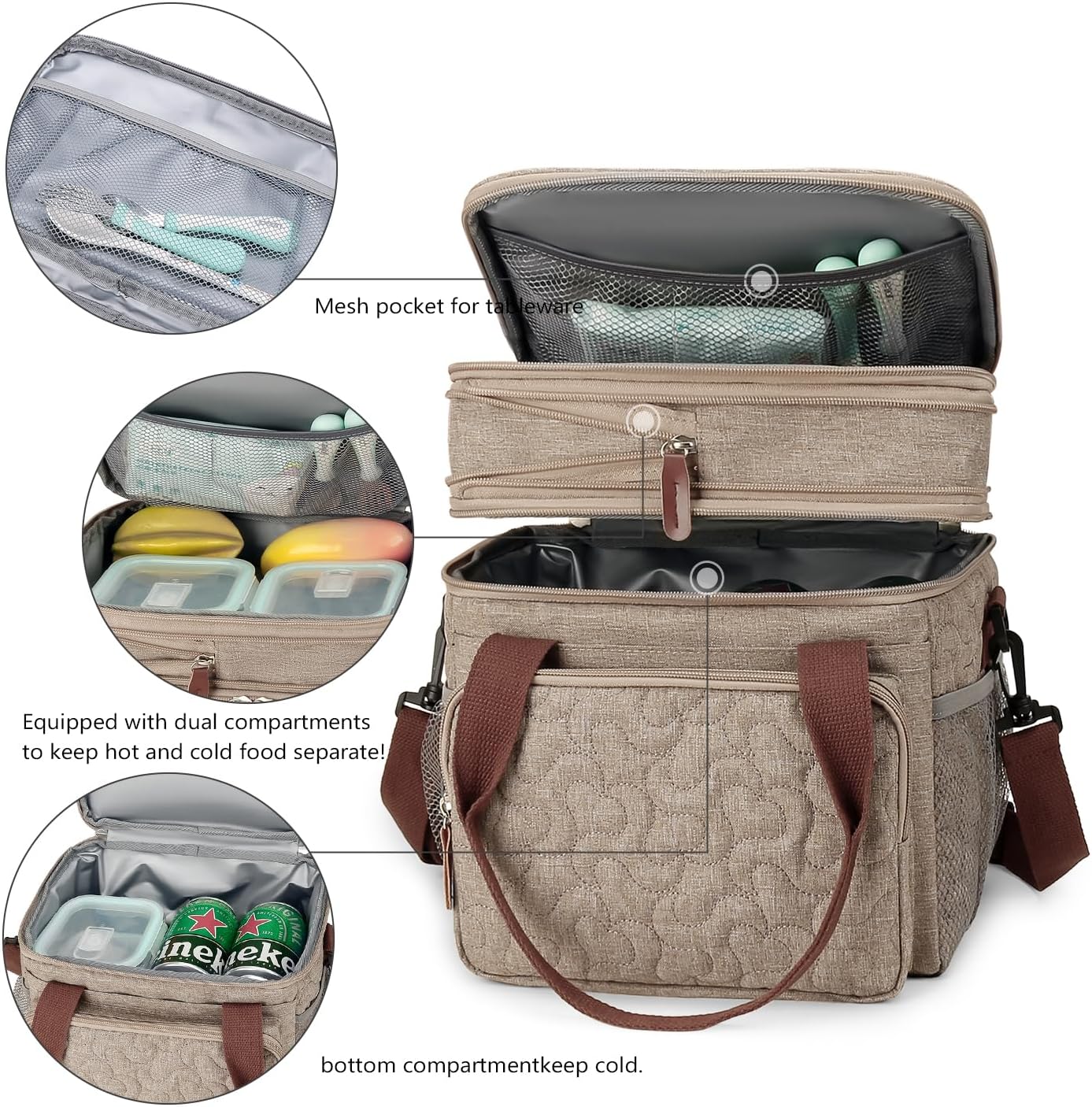 Lunch Bag Women Insulated Lunch Box for Work, Purple Expandable Large Lunch Bags, Leakproof Double Deck Lunch Box Cooler Bag(Purple)