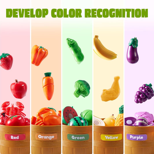 JOYIN Educational Toys Play Food Set for Toddlers, Cutting Food for Preschool Activities, Play Kitchen Accessories, Learning Toys, Color Sorting Set for Boys & Girls, Gifts for Christmas
