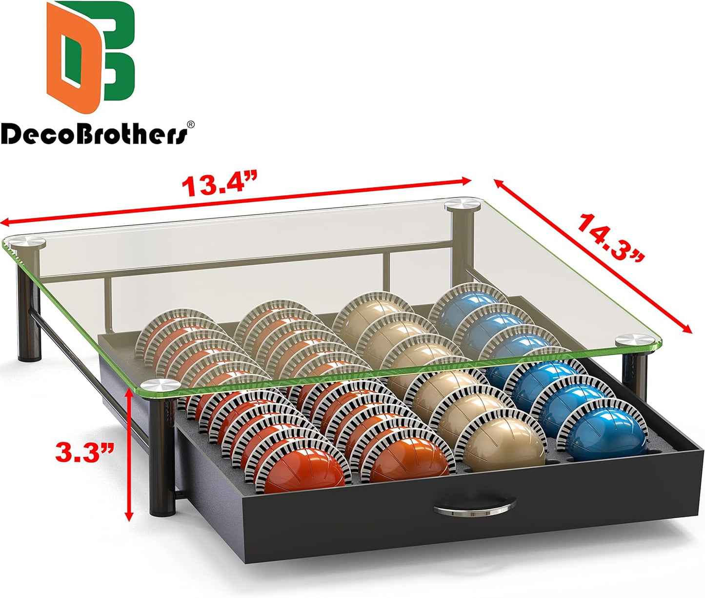 DecoBrothers Vertuo Pod Holder VertuoLine Drawer Storage for Nespresso Coffee Capsules, Crystal Tempered Glass, White