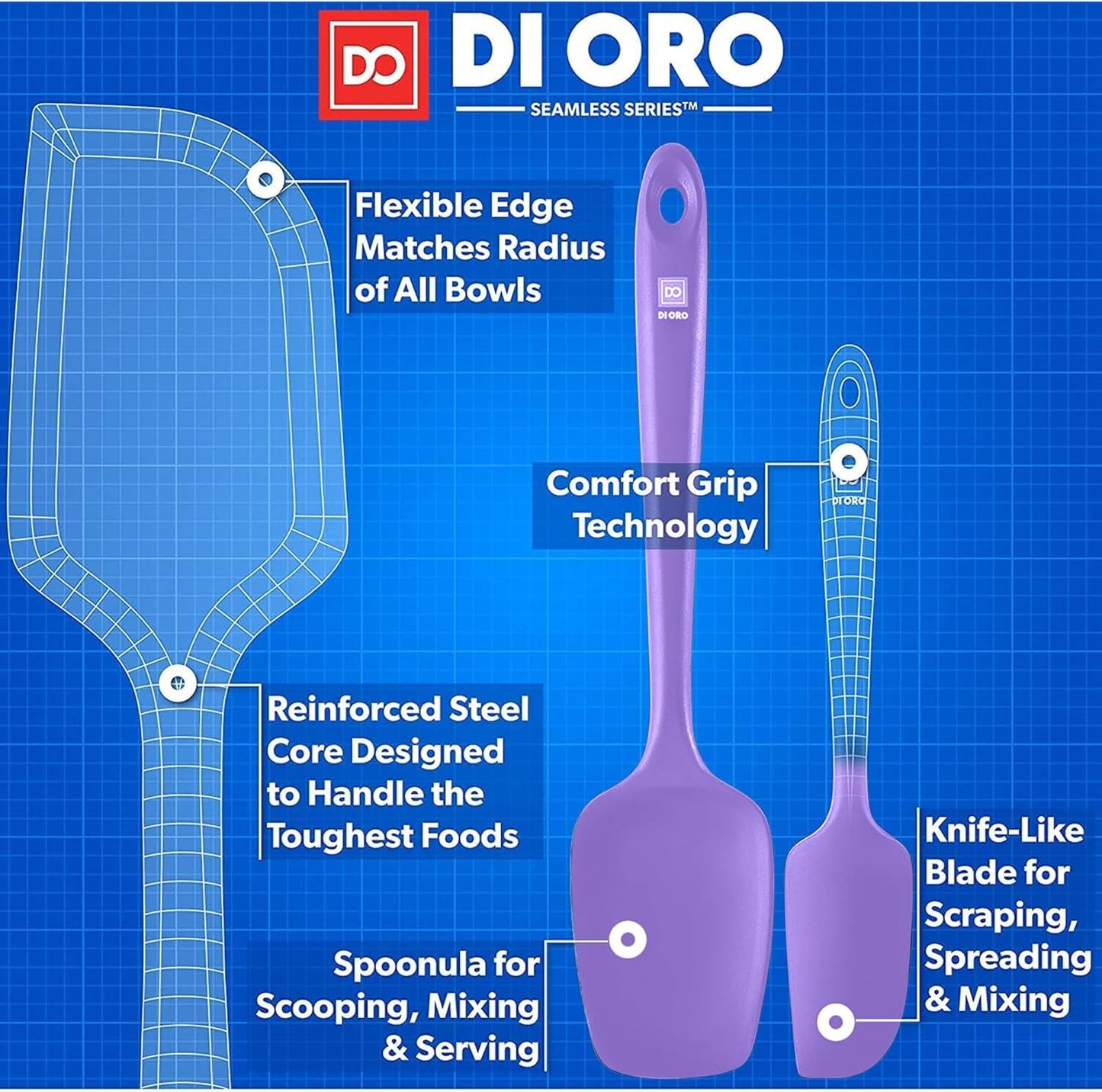 DI ORO Silicone Spatula Set - Rubber Kitchen Spatulas for Baking, Cooking, & Mixing - 600°F Heat-Resistant & BPA Free Silicone Scraper Spatulas for Nonstick Cookware - Dishwasher Safe (5pc, Black)