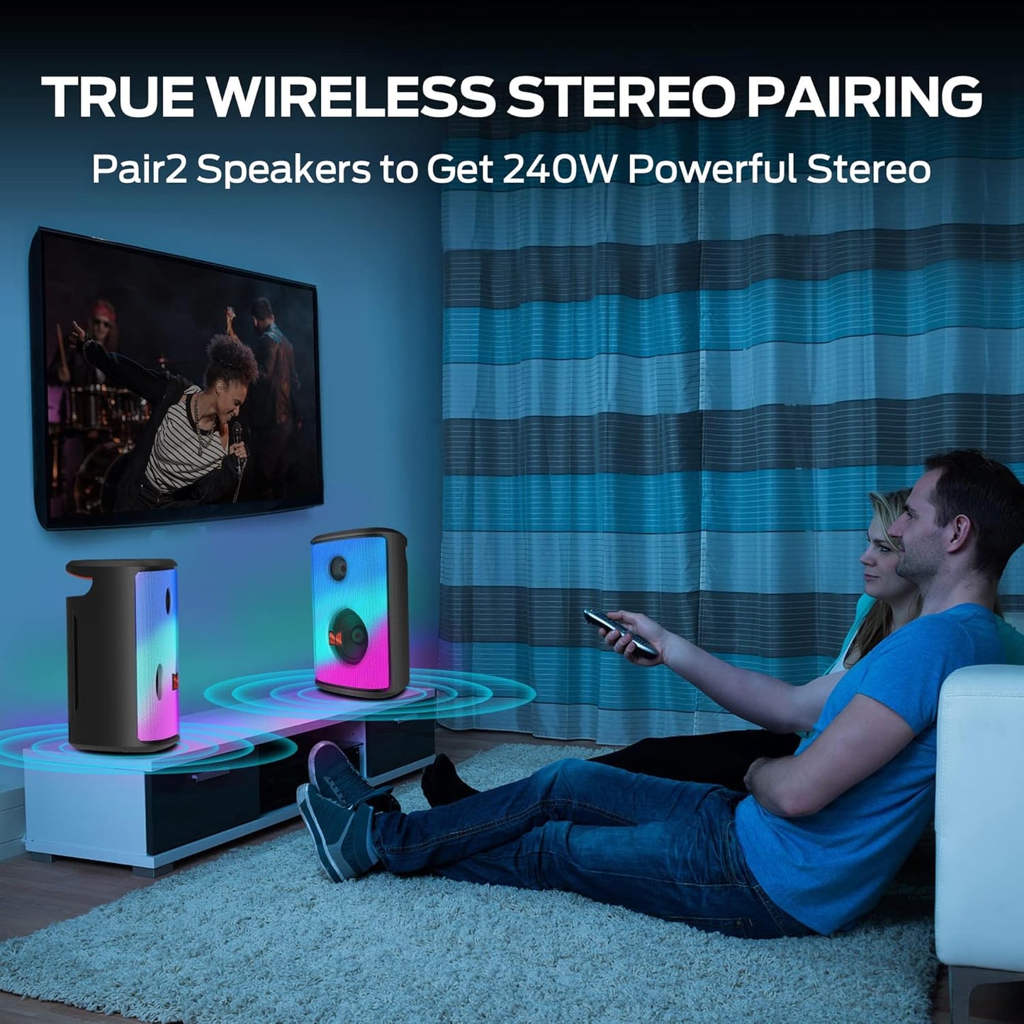 Monster Sparkle Bluetooth Speaker Loud, 120W Peak Portable Speaker with Powerful Sound and Heavy Bass, Full-Screen Colorful Lights, 24H Playtime, AUX, USB Playback, Waterproof