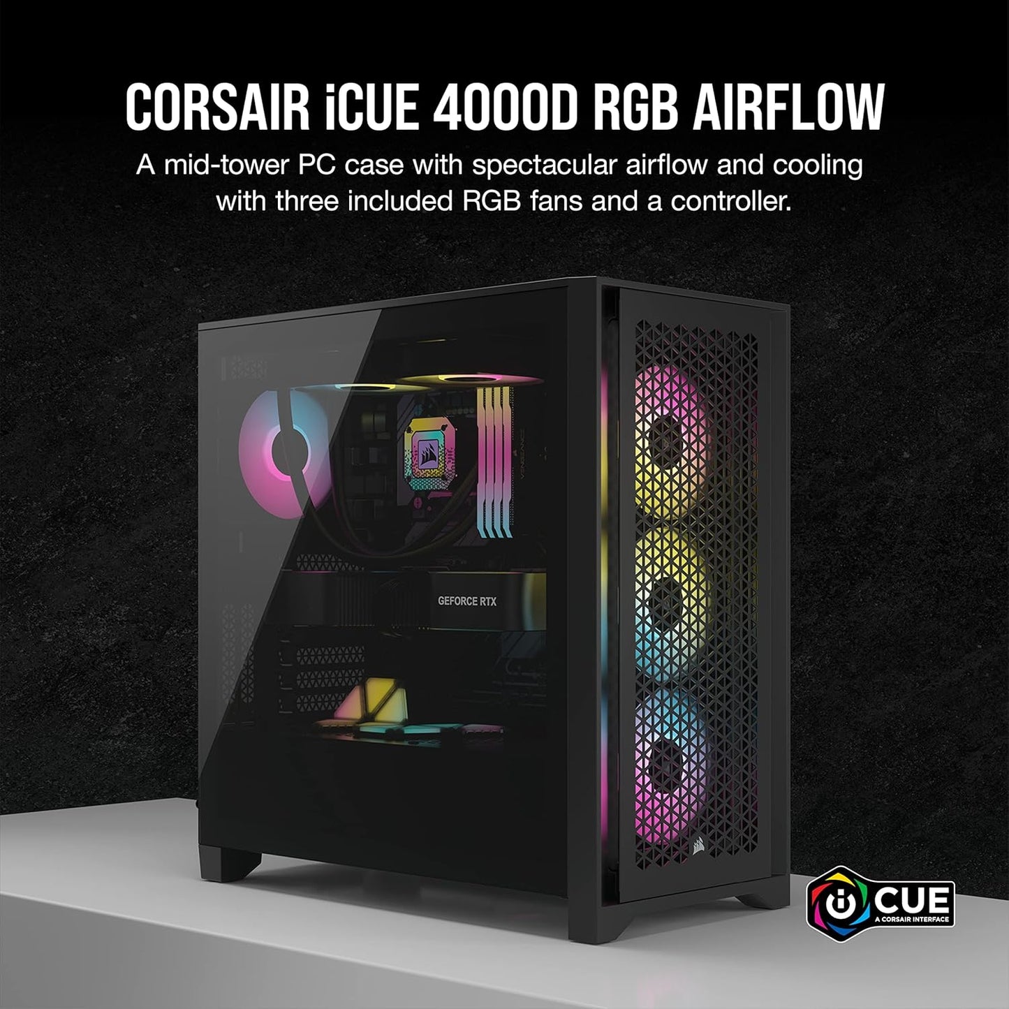 CORSAIR 3000D Airflow Mid-Tower PC Case – 2X SP120 Elite Fans – Four-Slot GPU Support – Fits up to 8X 120mm Fans – High-Airflow Design – Black