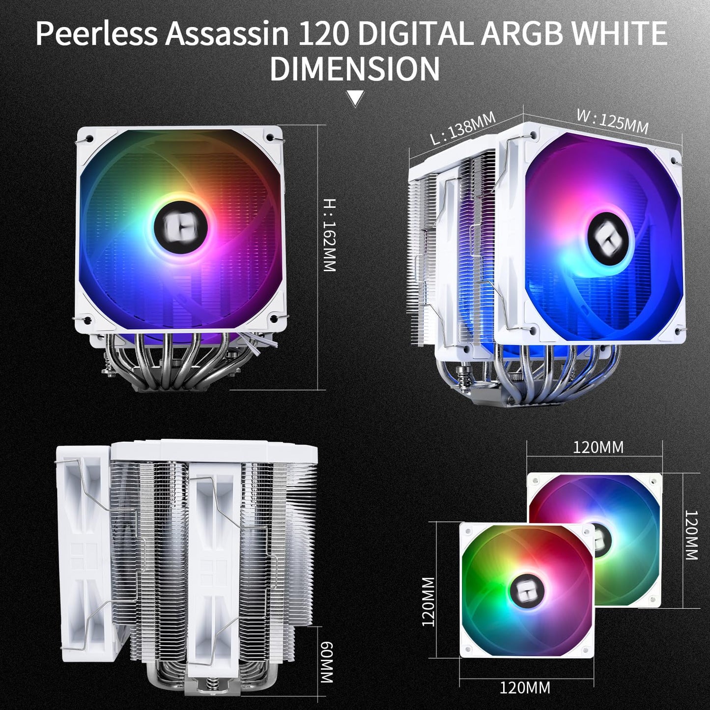 Thermalright Peerless Assassin 120 Digital ARGB Black CPU Air Cooler, Digital Screen Top Cover,6 Heatpipes Computer CPU Cooler, for AM4/AM5,Intel LGA1700/1851/1150/1151/1200,PC Cooler-Black ARGB