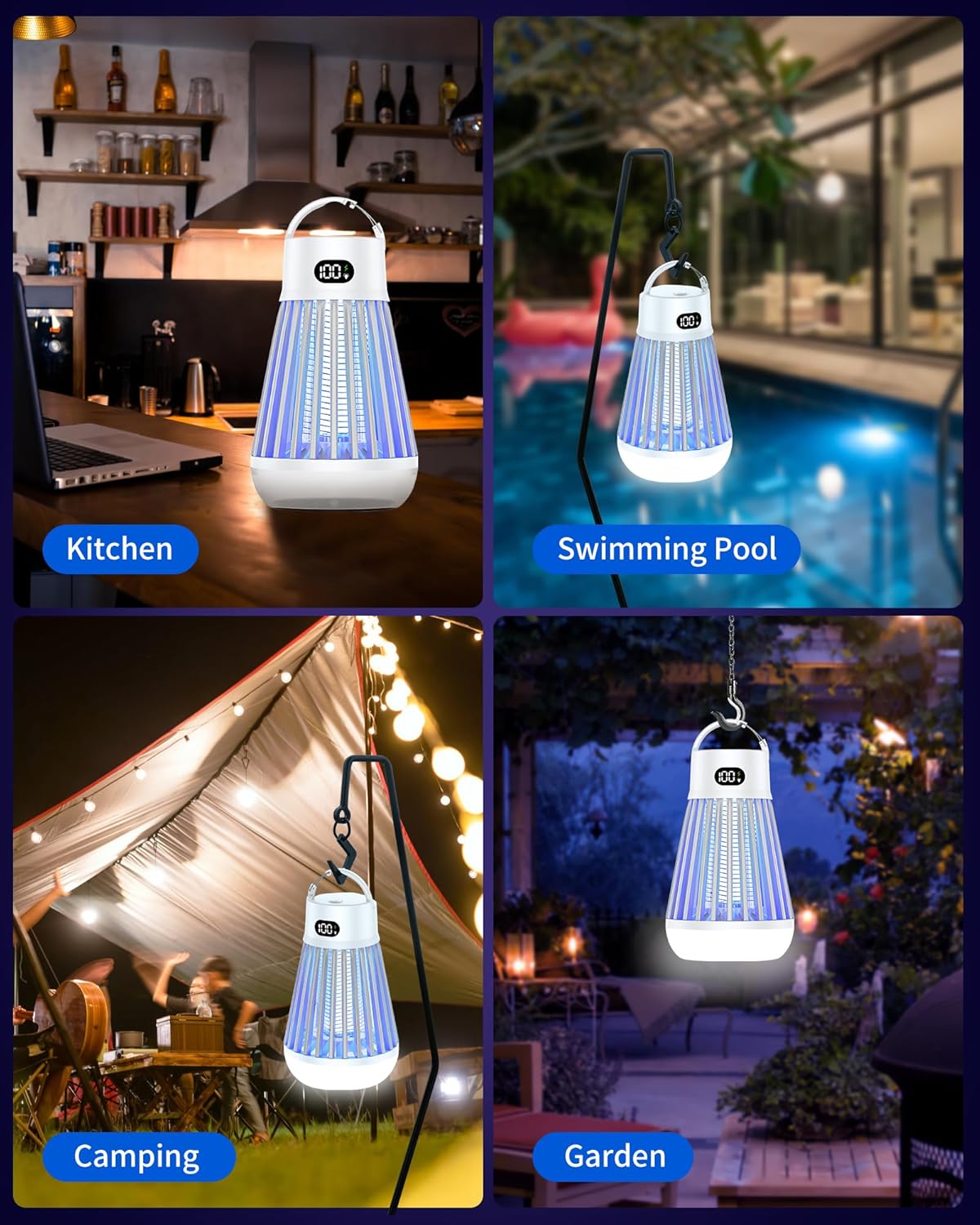 Eachway Bug Zapper Outdoor, 2 in 1 Powered Mosquito Zappers Killer with 2000mAh Battery & LED Light, 2000V Electric Fly Zapper, Waterproof Insect Zapper for Backyard, Patio (Black)