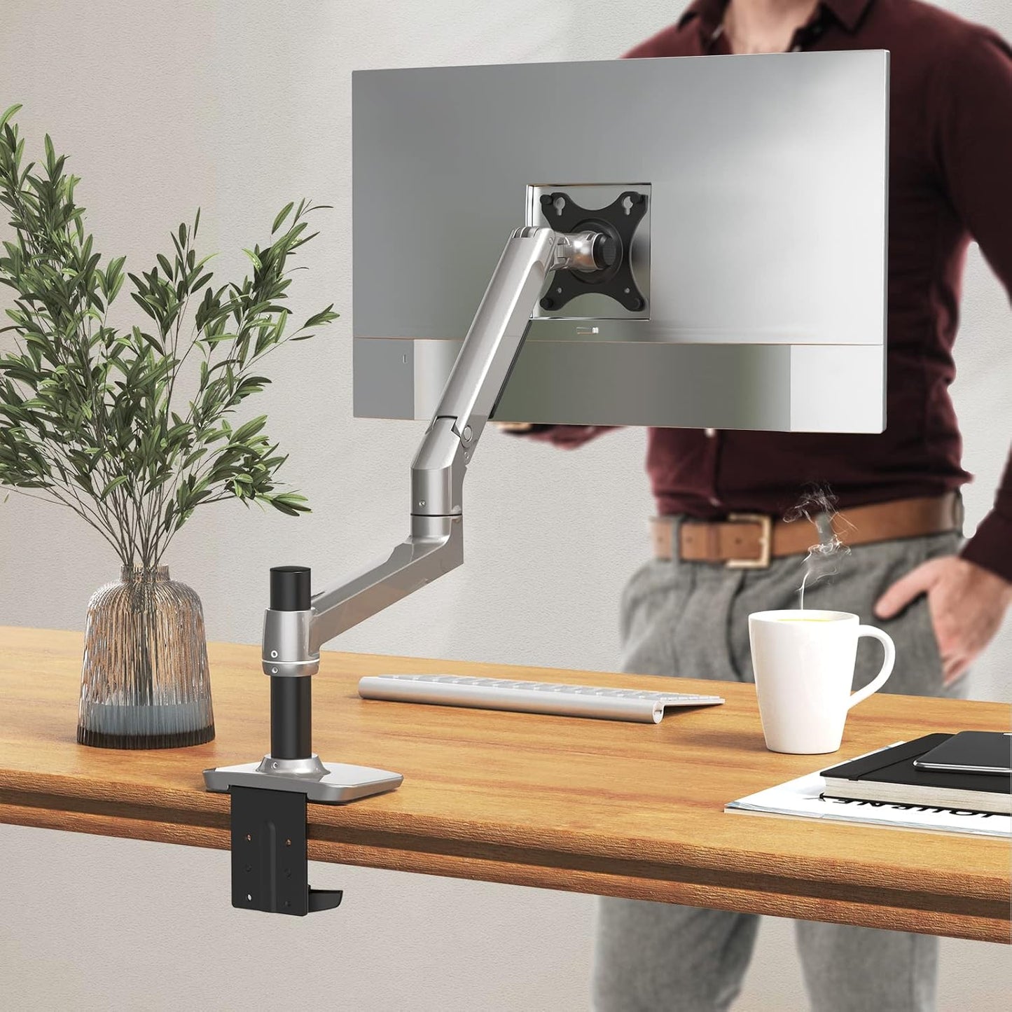 ErgoUnion Dual Monitor Stand for Desk, Vertical Dual Monitor Mount with Wide Range of Motion, Dual Monitor Arm for 17-40" Screen up to 25 lbs Each, Computer Monitor Stand for 2 Monitors - Black