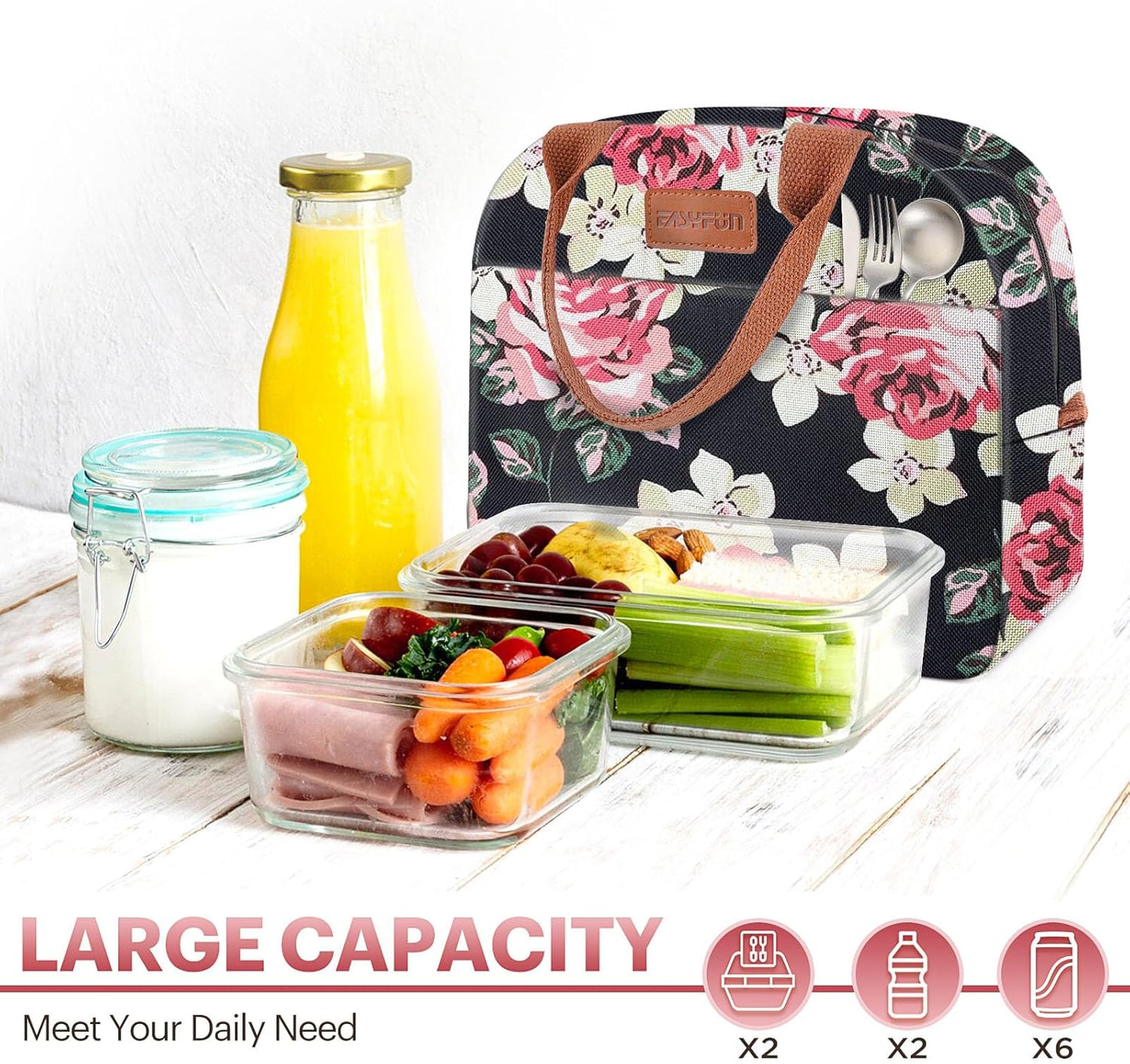 Lunch Bag for Women & Men Adult Insulated Lunch Box, Small Leakproof Cooler Food Lunch Containers Reusable High Capacity Lunch Tote Bags for Work, Travel, Outdoor