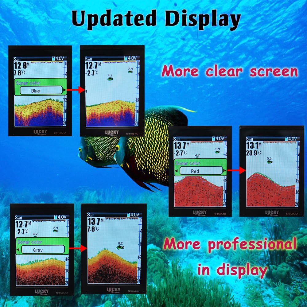 LUCKY Portable Fish Finder Wired Sonar Sensor Transducer 328 Feet Water Depth Finder LCD Screen for Kayak Fishing Ice Fishing Sea Fishing