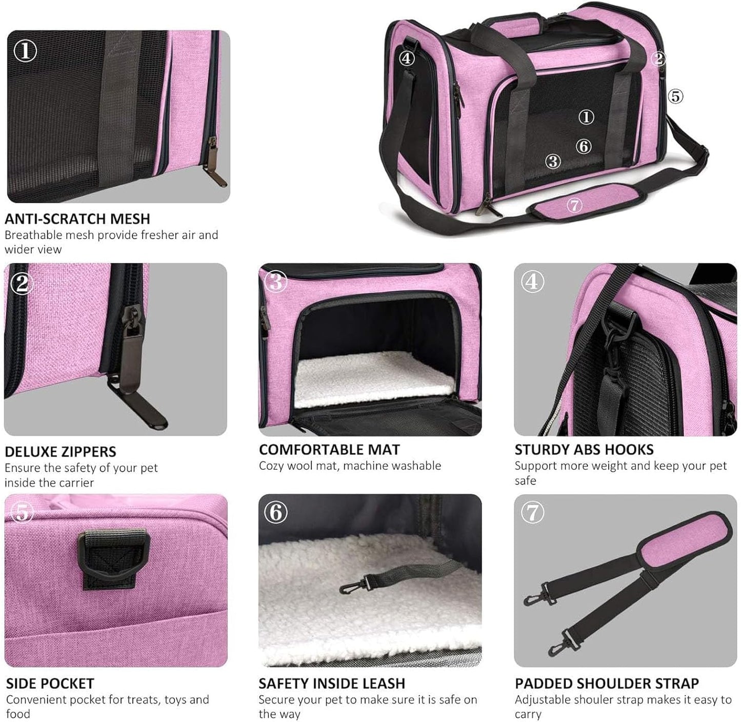 SFBAIHEN Cat Carriers Dog Carrier Pet Carrier for Small Medium Cats Dogs Puppies up to 15 Lbs, TSA Airline Approved Small Dog Carrier Soft Sided, Collapsible Waterproof Travel Puppy Carrier (Pink)