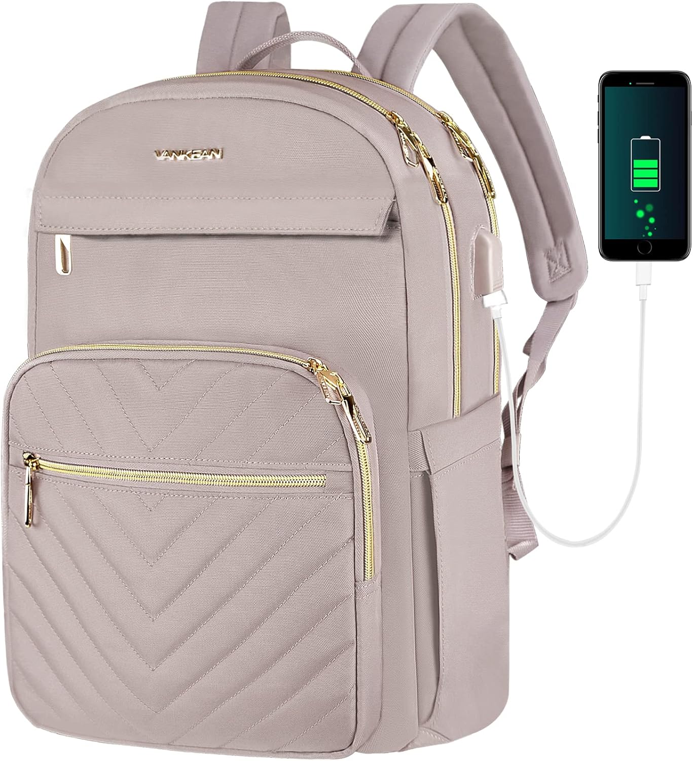 VANKEAN Laptop Backpack for Women Men Work Laptop Bag Fashion with USB Port, Daypacks for College, Business (Black, 15.6 Inch)