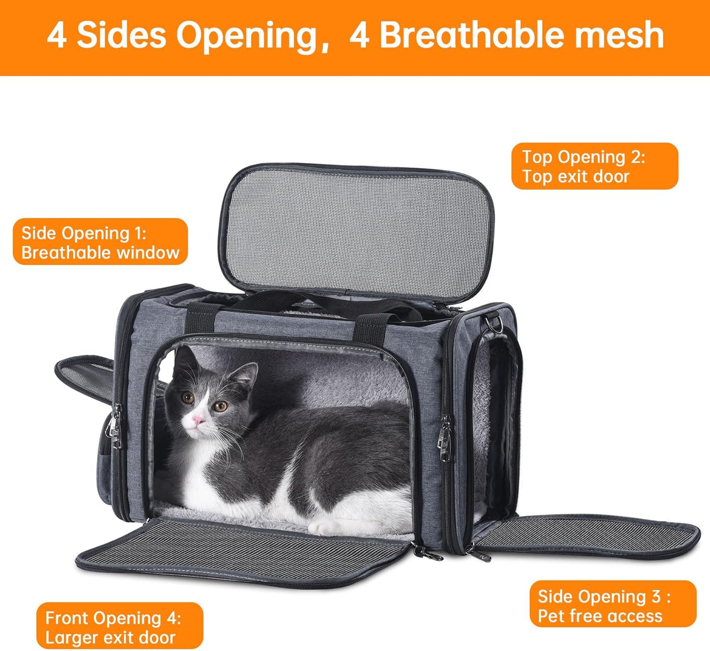 Cat Carrier Pet Travel Carrier by Airplane Approved Under seat, TSA Airline Approved Soft-Sided Carrier Bag for cat,Dogs,17.5 x 8.5 x 11 inches,Grey