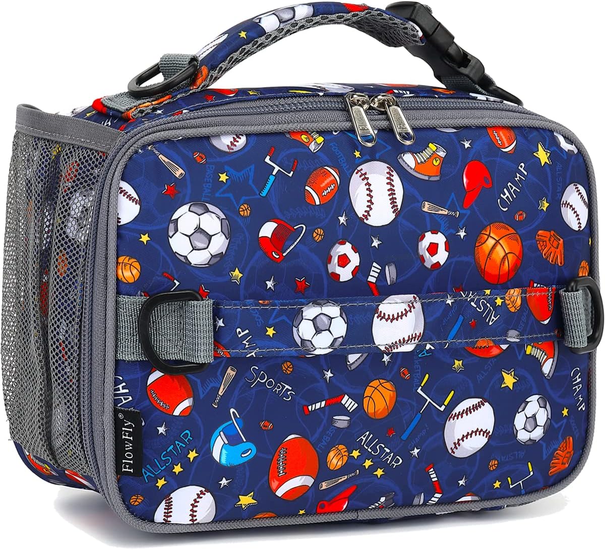 FlowFly Kids Lunch Box Insulated Soft Bag Mini Cooler Back to School Thermal Meal Tote Kit for Girls, Boys, Black